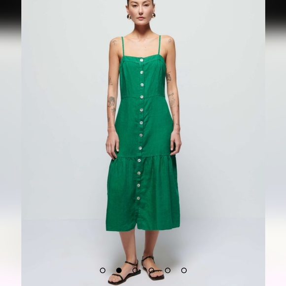 Nation LTD Dresses & Skirts - NATION LTD MIDI DRESS STRAPPY ORGANIC LINEN FRONT BUTTON SZ MEDIUM EUC